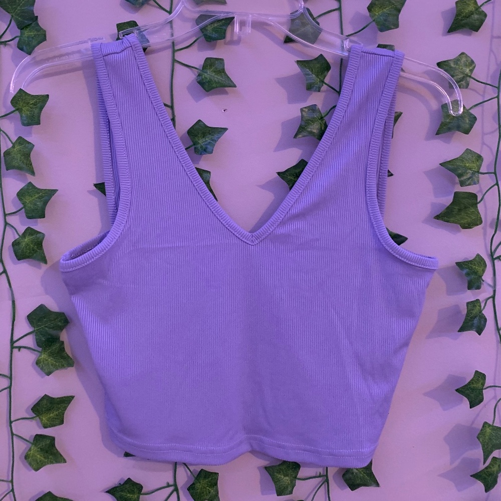 Blue ribbed V-neck crop top